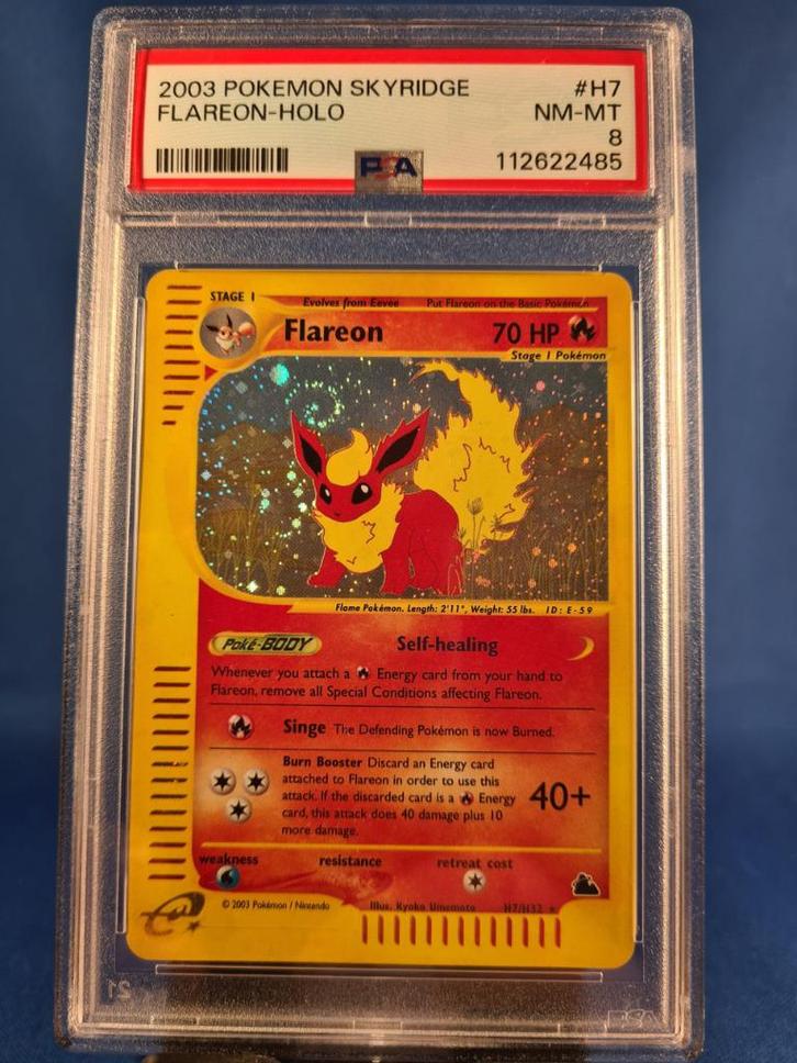 Flareon H7/144 - Skyridge (PSA 8), Hobby en Vrije tijd, Verzamelkaartspellen | Pokémon, Gebruikt, Booster, Verzenden