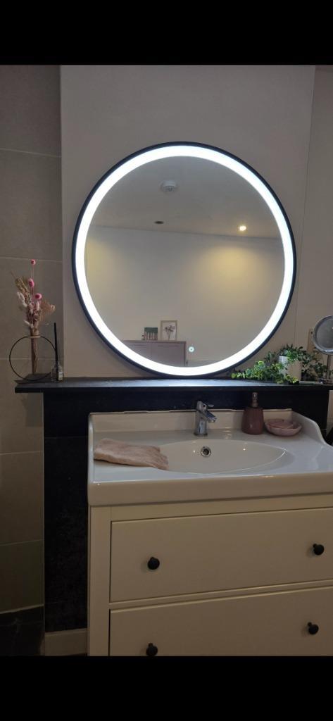 LED Spiegel zwart 75cm diameter, Huis en Inrichting, Woonaccessoires | Spiegels, Zo goed als nieuw, 75 tot 100 cm, Minder dan 100 cm