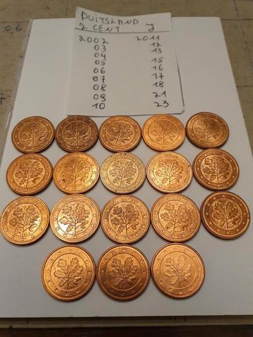 18 munten van 2 cent munthuis J van Duitsland  beschikbaar voor biedingen