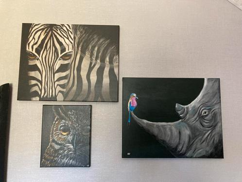 3 x Handgeschilderde schilderijen, Antiek en Kunst, Kunst | Schilderijen | Abstract, Ophalen
