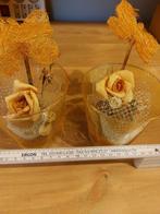 2 oranje glazen potjes, Ophalen, Zo goed als nieuw