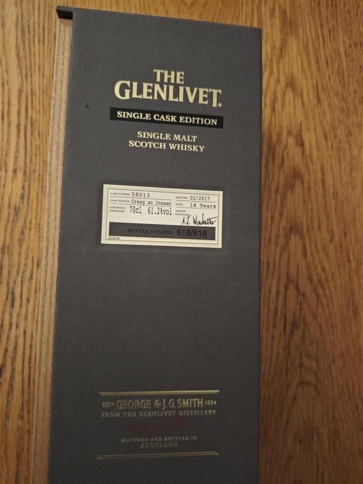 Glenlivet 14Y 02-2017 Creag an Innean 58013 61.2% 618/618, Verzamelen, Wijnen, Ophalen of Verzenden