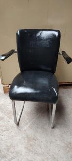 Retro vintage lederen bureaustoel stoel zwart, Gebruikt, Ophalen of Verzenden, Bureaustoel, Zwart