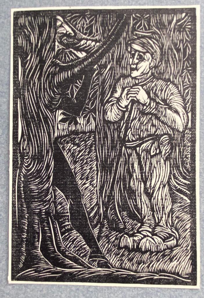 De Ontmoeting, Houtsnede van Chris Lebeau (1924), Antiek en Kunst, Kunst | Etsen en Gravures, Ophalen of Verzenden