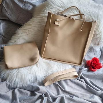 Handtas/schoudertas - beige - leatherlook - nieuw! beschikbaar voor biedingen