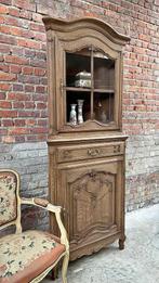 Gebleekte eiken hoekkast met vitrine – Franse 2-delige kast, Enlèvement