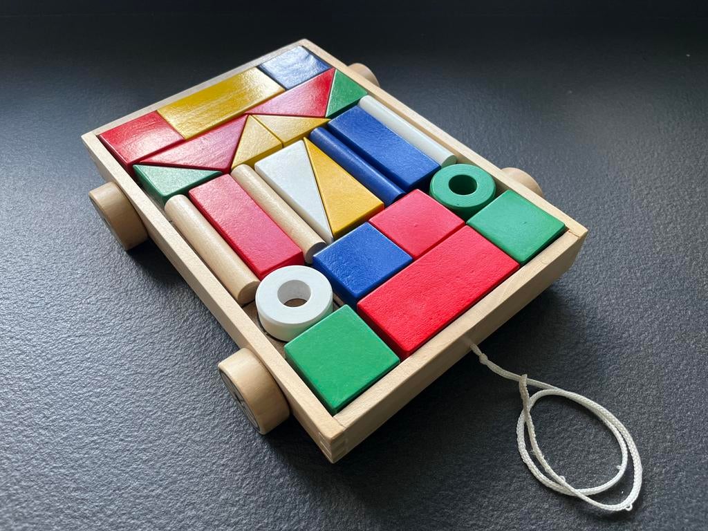 Lot jouets bois d’apprentissage, puzzle, train, construction, Enlèvement, Utilisé