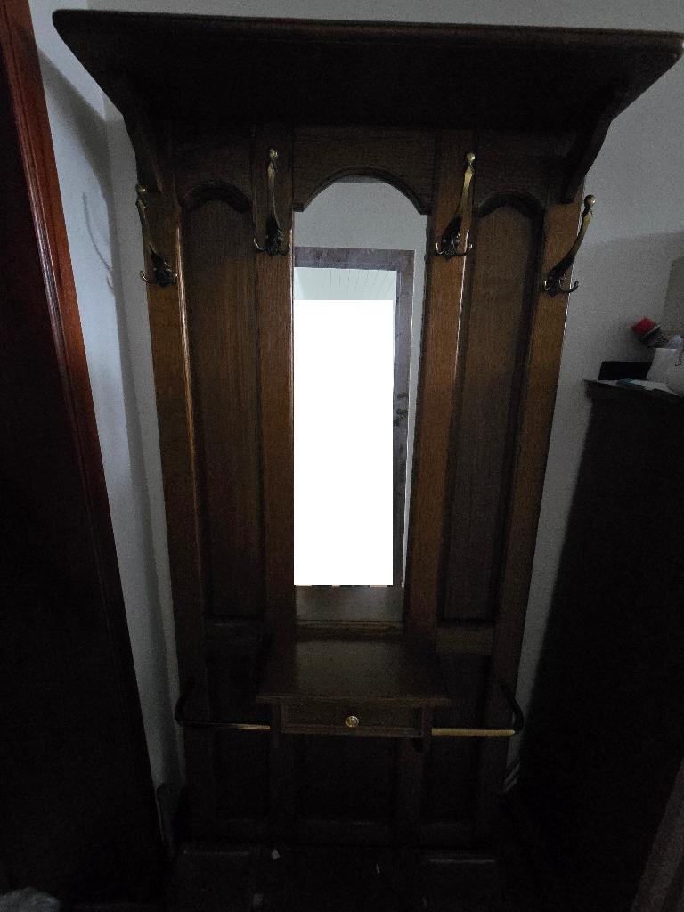 Porte-manteau en bois avec miroir – 200 x 90 cm – À donner, Utilisé, Bois, Portemanteau sur pied, 150 à 200 cm