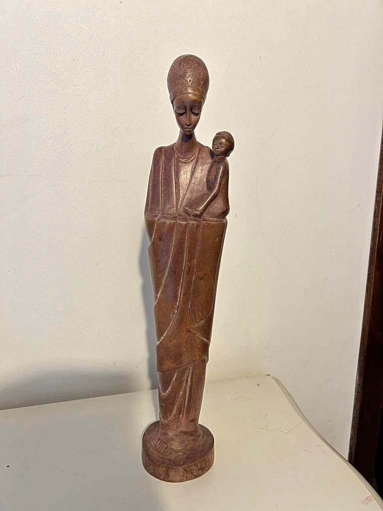 Statue Maternité Rwandaise 45cm - Bois massif sculpté main, Antiek en Kunst, Ophalen of Verzenden
