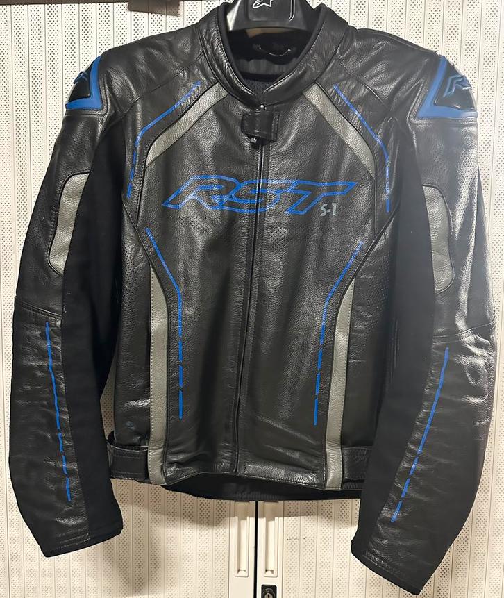Veste H RST cuir noir/bleu taille L. Très bel état A voir !, Motoren, Kleding | Motorkleding, Jas | leer, Heren, Tweedehands, Ophalen of Verzenden