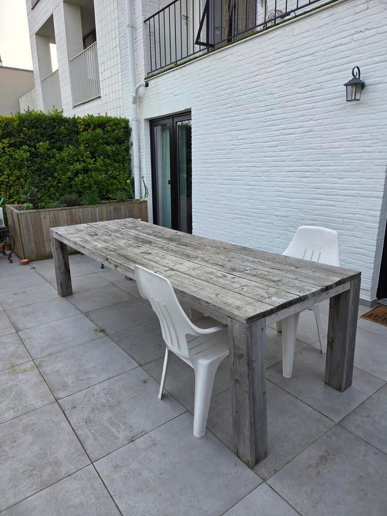 Houten tafel / tuintafel + 8 stoelen, Ophalen, Gebruikt, Meer dan 8 zitplaatsen, Tuinset