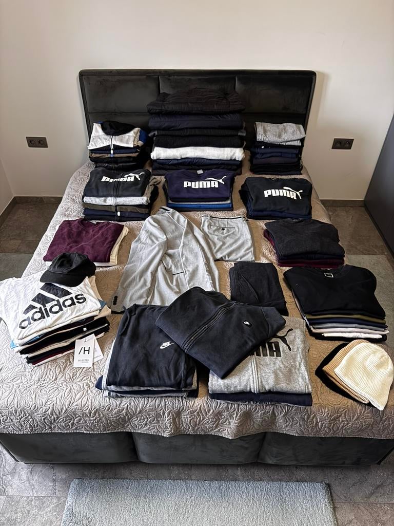 Grote kledingpartij 81 stuks - Nike, Adidas, Puma + pak, Kleding | Heren, Ophalen, Zo goed als nieuw