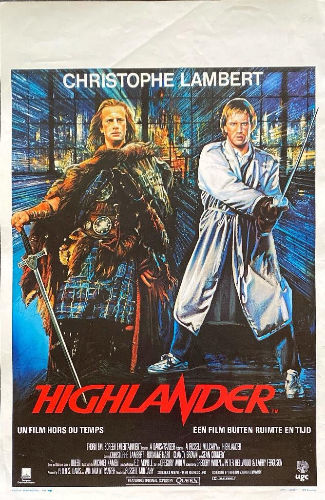 Originele poster van Highlander uit 1986, Verzamelen, Posters, Zo goed als nieuw, Film en Tv, A1 t/m A3, Rechthoekig Staand, Ophalen of Verzenden
