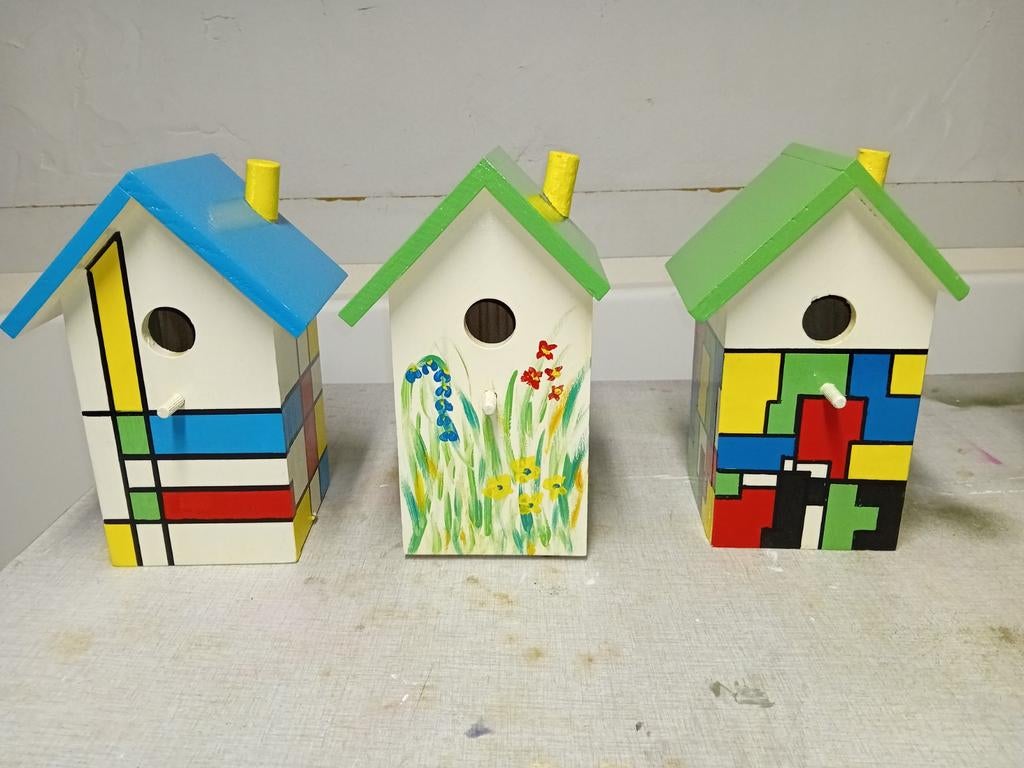 Handgeschilderde vogelhuisjes, Jardin & Terrasse, Maisons & Bains d'oiseaux, Enlèvement ou Envoi