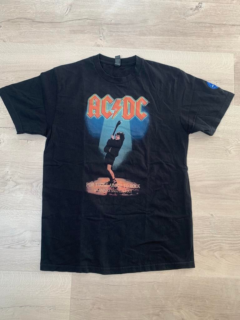 Vintage AC/DC t-shirt in zwarte kleur met print maat L, Ophalen of Verzenden, Maat 52/54 (L), Zwart