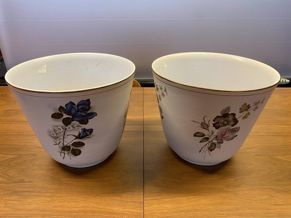 Retro bloempotten  keramiek Gouda Holland Vintage, Ophalen, Gebruikt, Rond, Binnen