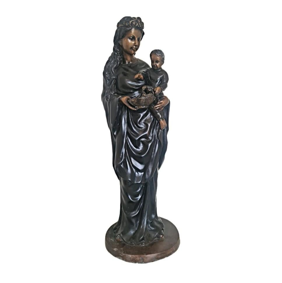 Bronzen XL beeld van 61 cm "Moeder Maria met Kind", Ophalen of Verzenden, Brons