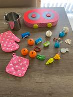 Kookplaatje in hout, ovenwantjes en kookgerei., Kinderen en Baby's, Speelgoed | Speelkeukens, Ophalen, Zo goed als nieuw, Hout