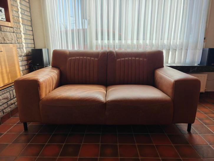 Leren 2-zits zetel – cognackleur – zeer comfortabel, Huis en Inrichting, Zetels | Zetels, Nieuw, Rechte bank, Tweepersoons, 150 tot 200 cm