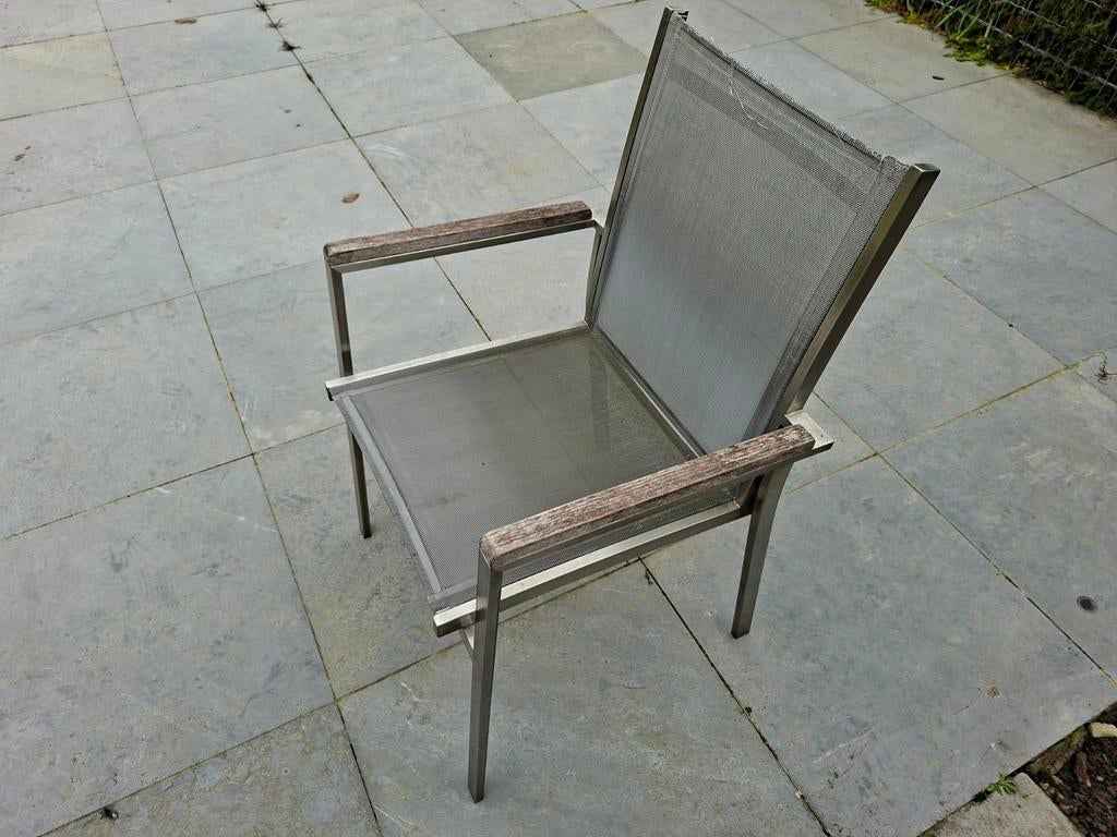 Inox tuinstoelen (6 stuks), Tuin en Terras, Tuinstoelen, Ophalen, Gebruikt, Rvs, Stapelbaar