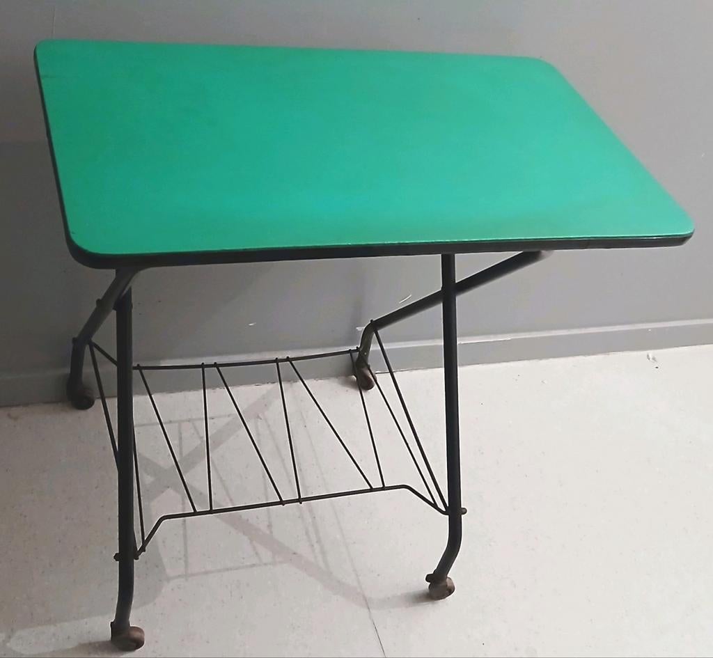 🟢 Belle console bar verte années 1950-1960 métal design, Huis en Inrichting, Lampen | Tafellampen, Gebruikt, 75 cm of meer, Hout