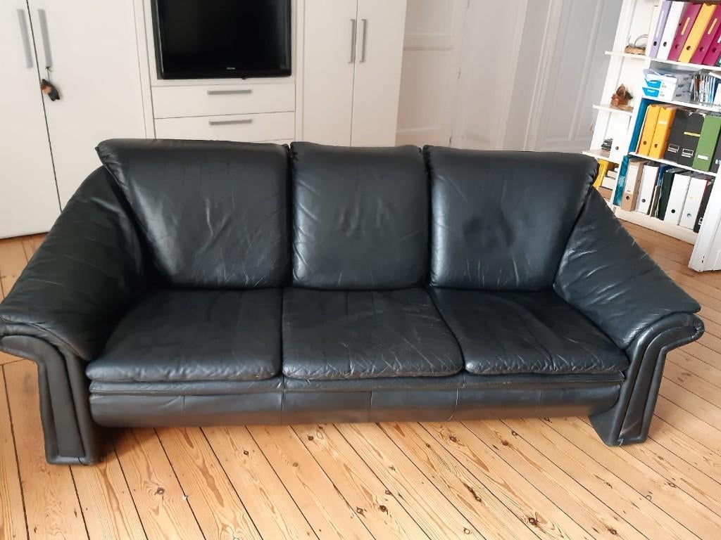 Canapé cuir noir 3 places, Enlèvement, Utilisé, Cuir, Moderne