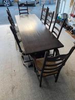 eiken eettafel en 8 stoelen, Ophalen, Gebruikt, Eikenhout, 200 cm of meer