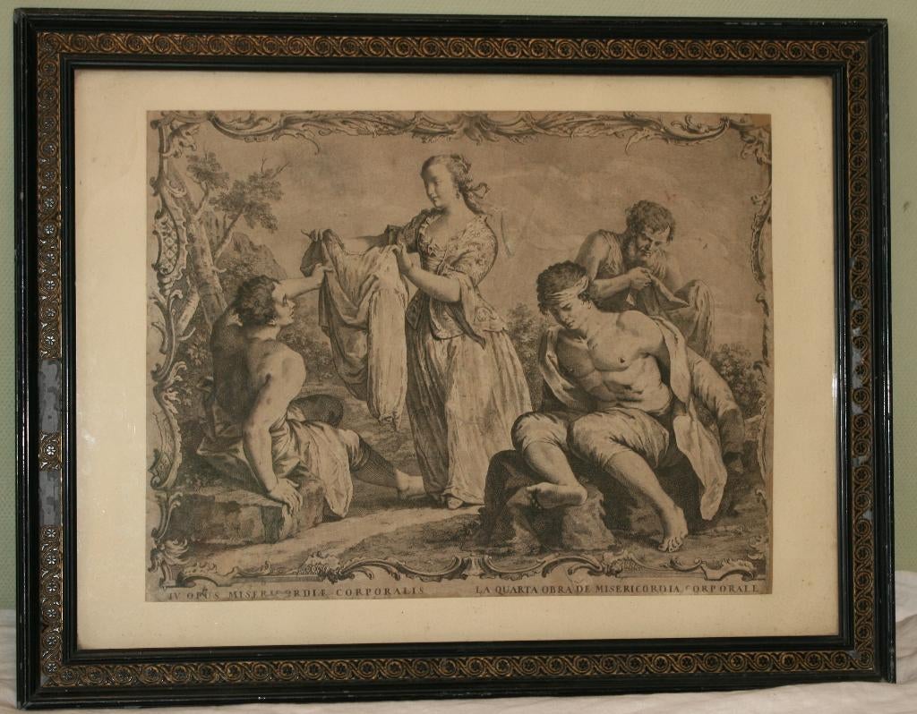 Antieke Gravure Giovanni Volpato 18de eeuw De naakten kleden, Enlèvement ou Envoi, Gravure, 1700 - 1799