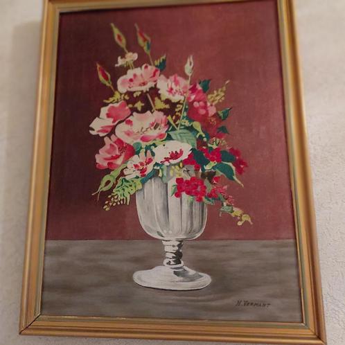 Schilderij H.Vermant: vaas met boeket rozen, Antiek en Kunst, Kunst | Schilderijen | Klassiek, Ophalen