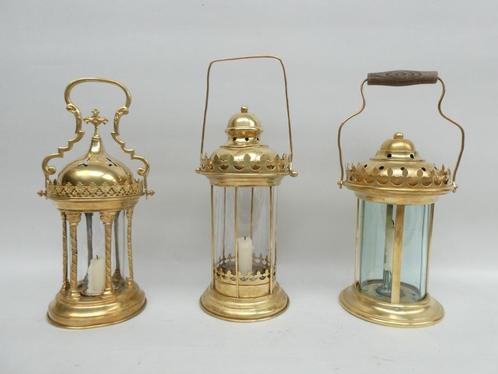Drie koperen neogotische processielantarens, Antiek en Kunst, Antiek | Religieuze voorwerpen, Ophalen