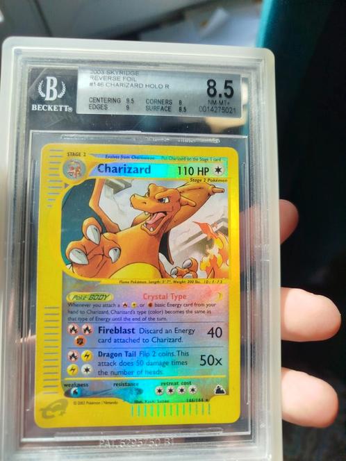 Charizard 146/144 Reverse Holo Skyridge Skyridge BGS 8.5 + Z, Hobby en Vrije tijd, Verzamelkaartspellen | Pokémon, Zo goed als nieuw
