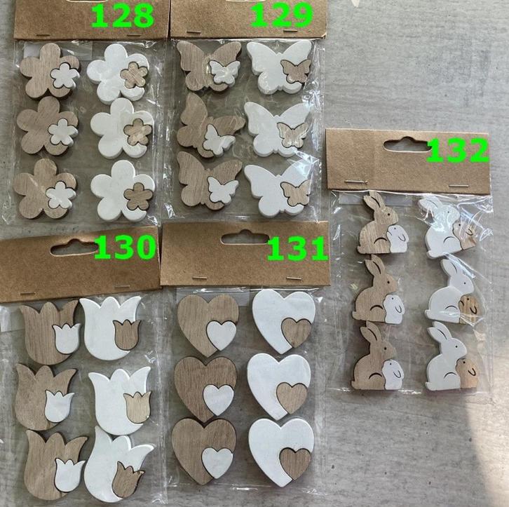 HOUT DECO 128-132 DECO DIV AFBEELDINGEN MET PLAKKERTJE set 6, Hobby en Vrije tijd, Knutselen, Nieuw, Overige typen, Ophalen of Verzenden