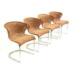 Set van 4 vintage riet eetkamerstoelen jaren '70 midcentury, Ophalen of Verzenden