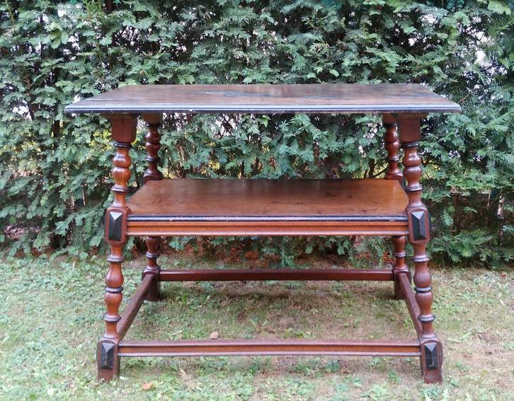 Antiek trapezium bijzettafel walnut fineer + glitter, Huis en Inrichting, Tafels | Bijzettafels, Gebruikt, Rechthoekig, 60 cm of meer