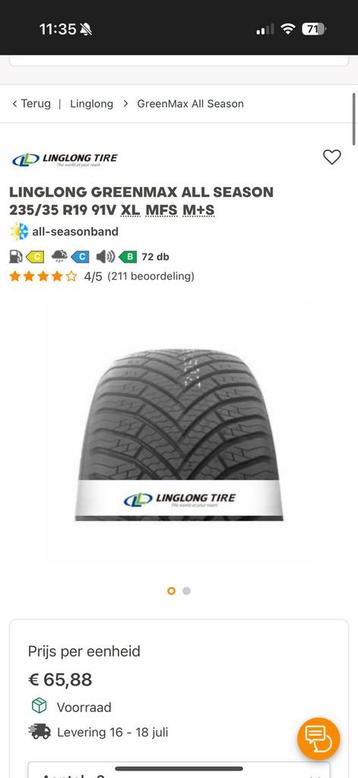 4x Linglong 235/35/R19 beschikbaar voor biedingen