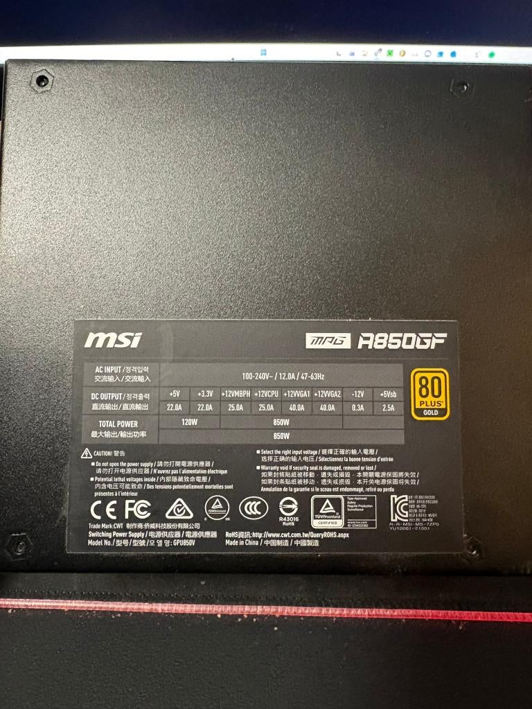 MSI MPG R850 GF Power Supply, Computers en Software, Interne voedingen, Zo goed als nieuw, Ophalen