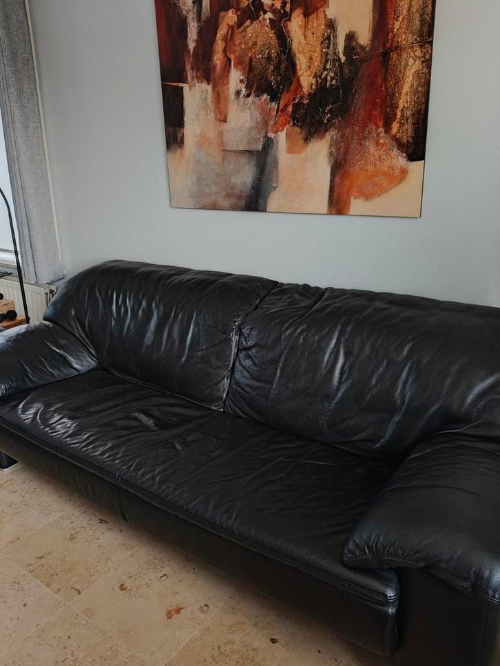 Zwart lederen salon, Huis en Inrichting, Zetels | Zetels, Gebruikt, Ophalen