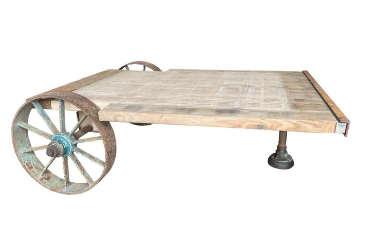 Stoer Industrieel Salontafel op Ijzeren Wielen Landelijk, Huis en Inrichting, Tafels | Salontafels, Gebruikt, Minder dan 50 cm