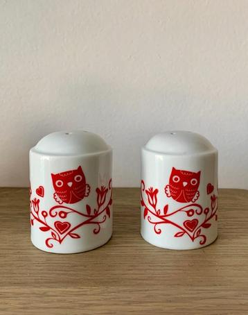 Peper- en zoutstel uil Scandinavisch design wit keramiek  beschikbaar voor biedingen