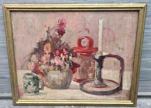 huile sur carton nature morte signe aerafa canneel, Antiek en Kunst, Kunst | Schilderijen | Klassiek, Ophalen of Verzenden