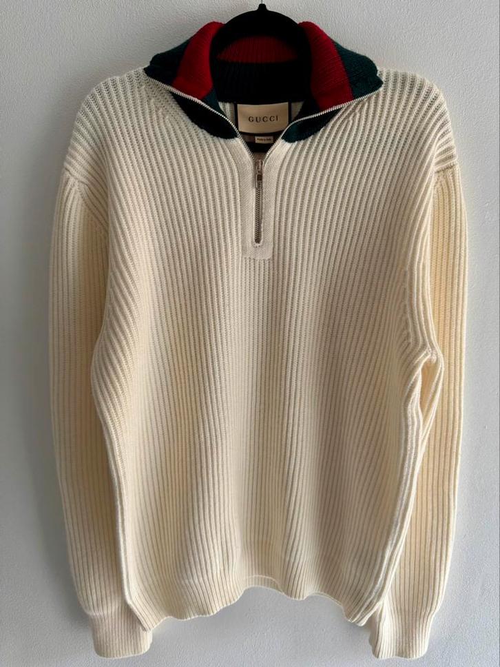 Gucci Wollen Trui met Webstreep, Kleding | Heren, Truien en Vesten, Zo goed als nieuw, Maat 52/54 (L), Beige, Ophalen of Verzenden