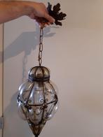 PRACHTIGE ANTIEKE VENICIAANSE HANGLAMP MET MONDGEBLAZEN GLAS, Ophalen