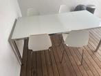 Glas en metaal tafel 180 x 85 + 4 stoelen, Huis en Inrichting, 50 tot 100 cm, 150 tot 200 cm, Modern, Gebruikt