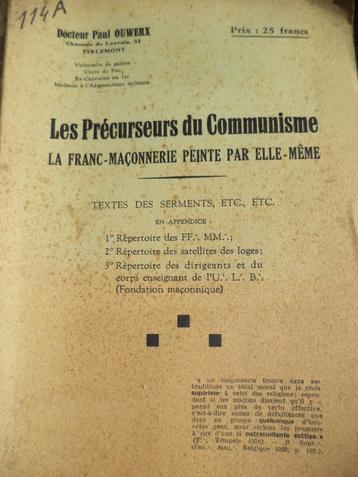 1940 LOGE Vrijmetselarij lijst Les précurseurs du communisme