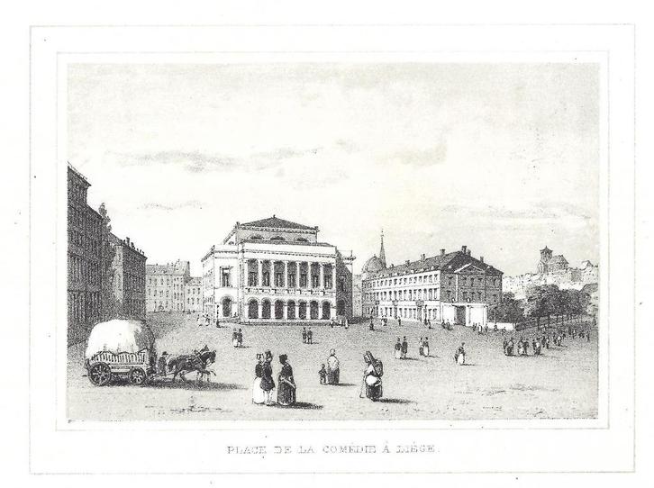 1844 - Liège - Place de la Comedie, Antiek en Kunst, Kunst | Etsen en Gravures, Verzenden
