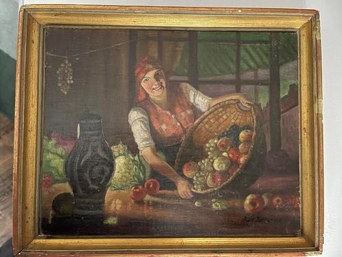 antiek schilderij ``Boerin met rijke oogst`` 1935, Antiquités & Art, Art | Peinture | Classique, Enlèvement ou Envoi