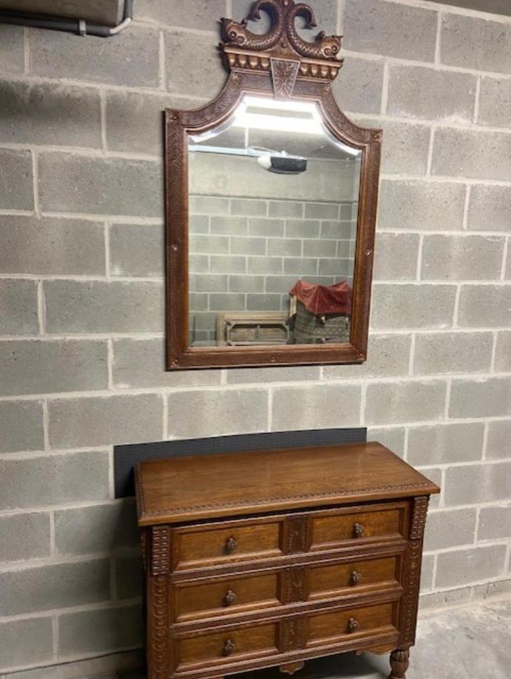 gesculpteerde kast en spiegel, Antiek en Kunst, Curiosa en Brocante, Ophalen