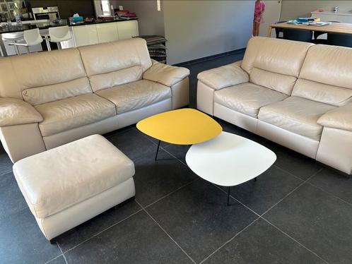 Italsofa leder zetel 2,5 zit 3 zit en poef, Huis en Inrichting, Zetels | Complete zithoeken, Gebruikt, Ophalen