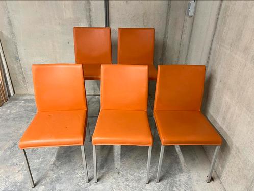 Lederen stoelen en barkrukken, Huis en Inrichting, Stoelen, Gebruikt, Vijf, Zes of meer stoelen, Leer, Overige kleuren, Ophalen