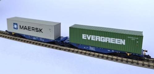 Rocky-Rail- Sggmmss 90 avec un conteneur Maersk et Evergreen, Hobby & Loisirs créatifs, Trains miniatures | Échelle N, Neuf, Wagon